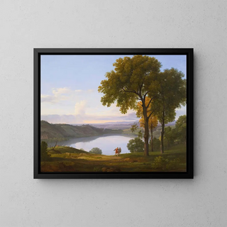 View of Lake Nemi - Nicolas-Didier Boguet — framed artwork on a wall