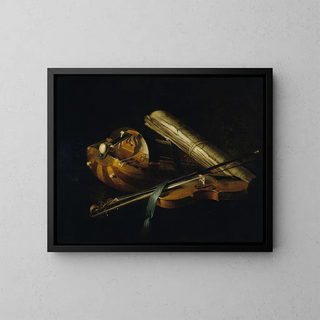Still life with musical instruments - Nicolas-Henri Jeaurat de Bertry — framed artwork on a wall