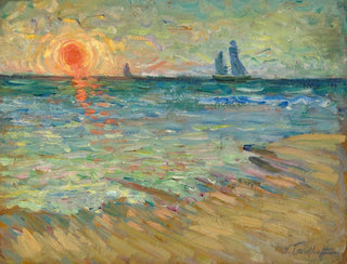 Sailing boats at sunset in Soulac-sur-Mer - Nicolas Alexandrovitch Tarkhoff — artwork view