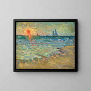 Sailing boats at sunset in Soulac-sur-Mer - Nicolas Alexandrovitch Tarkhoff — framed artwork on a wall