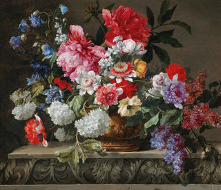 Nature morte with roses, tulips, anemones, lilac branches, viburnums, and bushes - Nicolas Baudesson — artwork view
