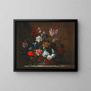 Flowers in a Basket - Nicolas Baudesson — framed artwork on a wall