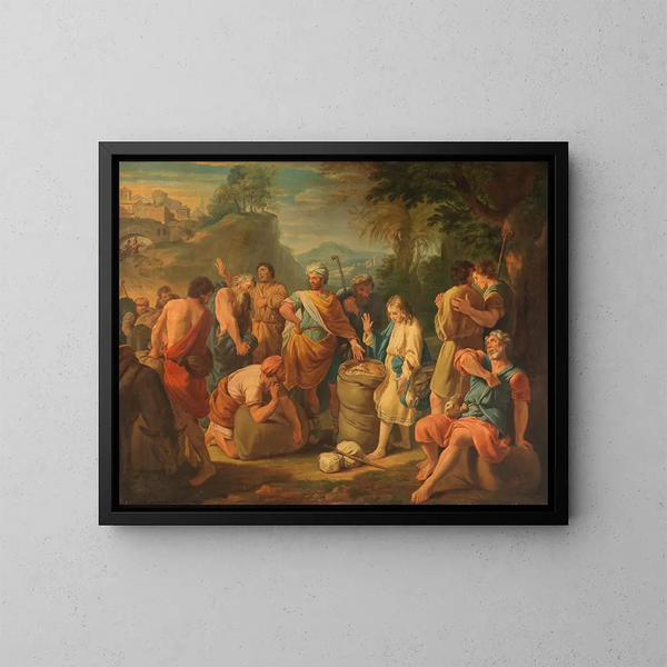 The discovery of money in Benjamin's bag - Nicolas Bertin — framed artwork on a wall