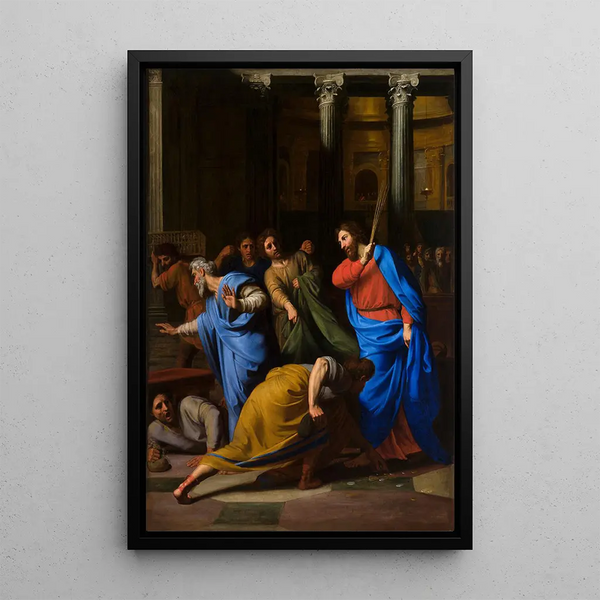 Christ Chasing the Merchants from the Temple - Nicolas Colombel — framed artwork on a wall
