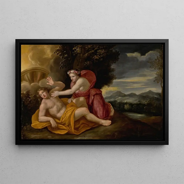 Venus and Adonis - Nicolas Colombel — framed artwork on a wall