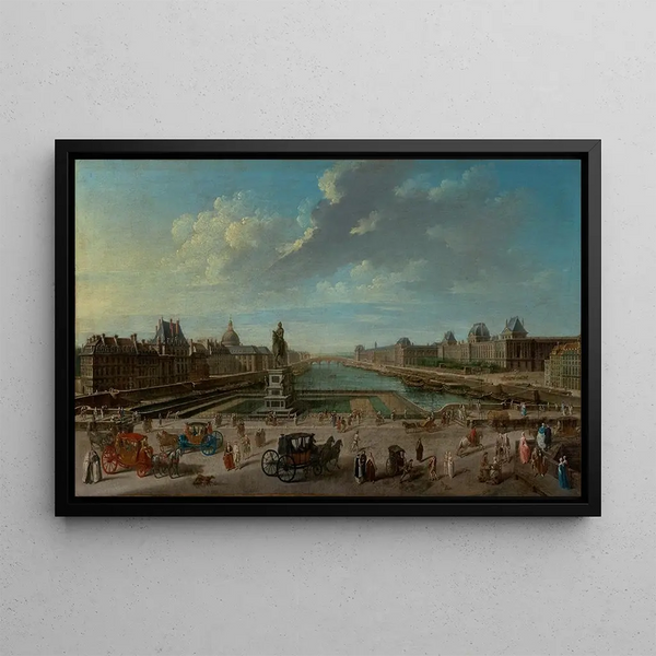 View of Paris from the Pont Neuf - Nicolas Jean-Baptiste Raguenet — framed artwork on a wall