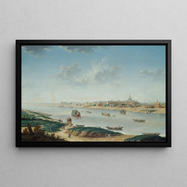 La Salpêtrière vue de la Râpée - Nicolas Jean-Baptiste Raguenet — framed artwork on a wall