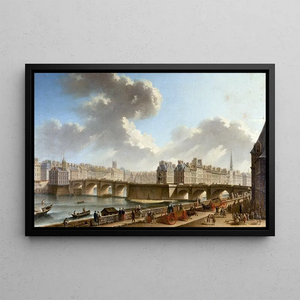 Le Pont-Neuf et la Cité vus du quai de Conti - Nicolas Jean-Baptiste Raguenet — framed artwork on a wall