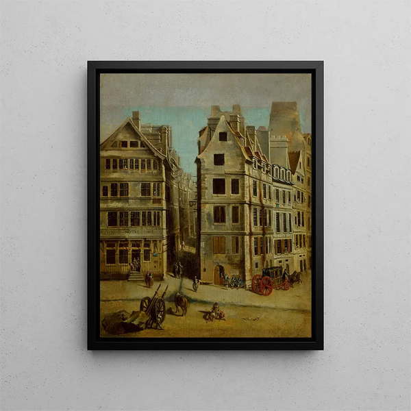 The cabaret l'Image Notre-Dame place de Grève actuelle place de l'Hôtel de Ville - Nicolas Jean-Baptiste Raguenet — framed artwork on a wall