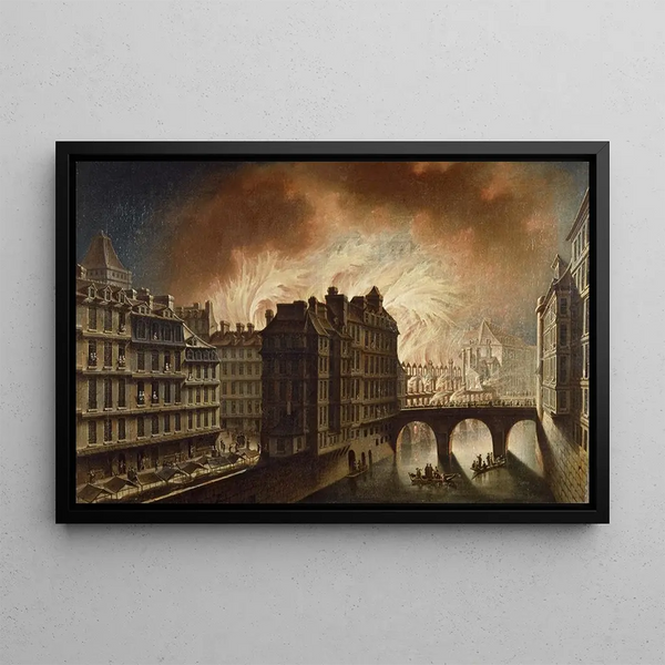 L'incendie de l'Hôtel-Dieu en 1772 - Nicolas Jean-Baptiste Raguenet — framed artwork on a wall