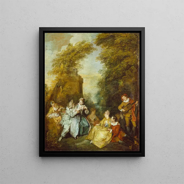 A flirtatious conversation Flirtatious conversation - Nicolas Lancret — framed artwork on a wall