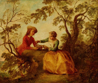 a young couple in a romantic courtship above a bird's nest - Nicolas Lancret — artwork view