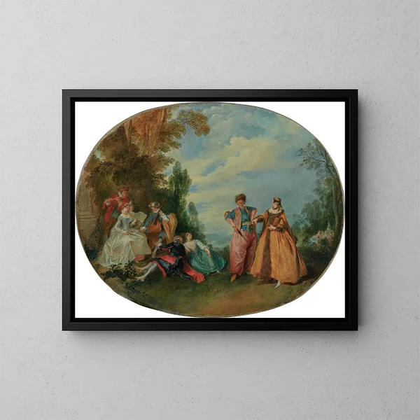 an outdoor concert with the handsome Greek and the loving Turk - Nicolas Lancret — framed artwork on a wall