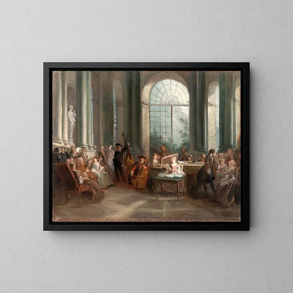 Concert in the oval salon of the Château de Pierre Crozat in Montmorency - Nicolas Lancret — framed artwork on a wall