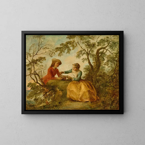 The Bird's Nest - Nicolas Lancret — framed artwork on a wall