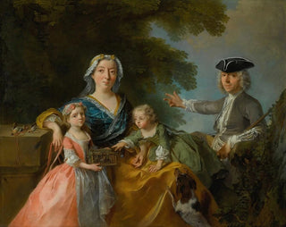 Portrait of a family traditionally identified as Mr. and Mrs. Saint-Martin with their two children in a landscape - Nicolas Lancret — artwork view
