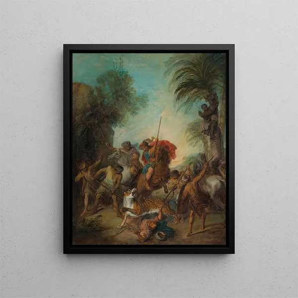 The tiger hunt - Nicolas Lancret — framed artwork on a wall