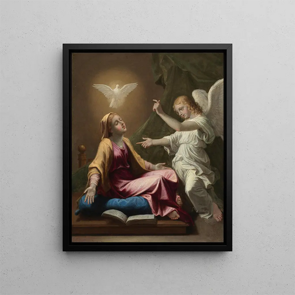 Annunciation - Nicolas Poussin — framed artwork on a wall