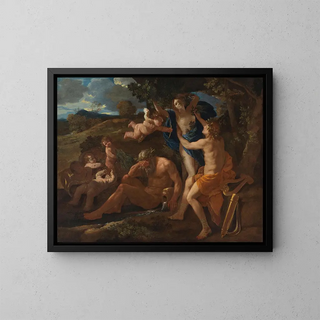 Apollo and Daphne - Nicolas Poussin — framed artwork on a wall