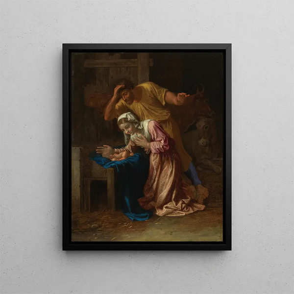 Nativity of Christ - Nicolas Poussin — framed artwork on a wall