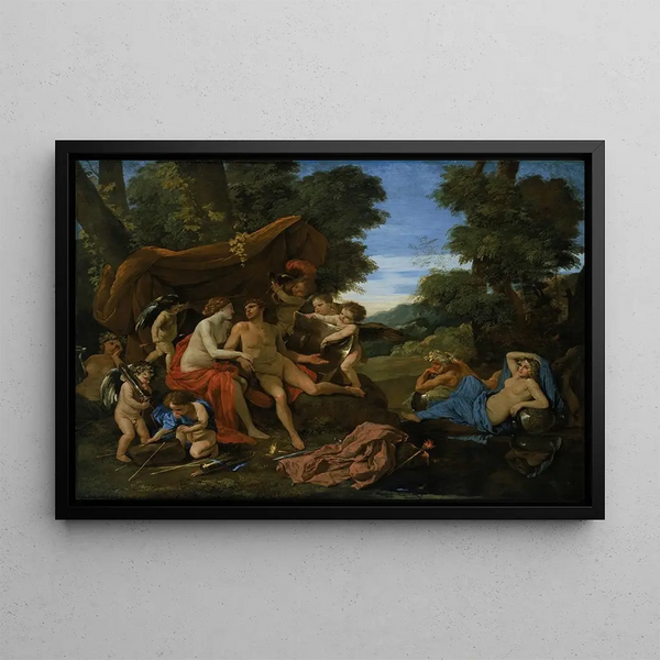 Mars and Venus - Nicolas Poussin — framed artwork on a wall