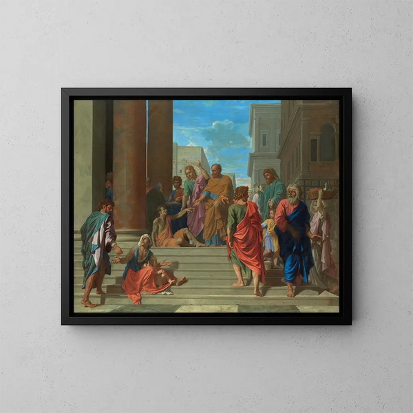 Saints Peter and John healing the paralytic - Nicolas Poussin — framed artwork on a wall
