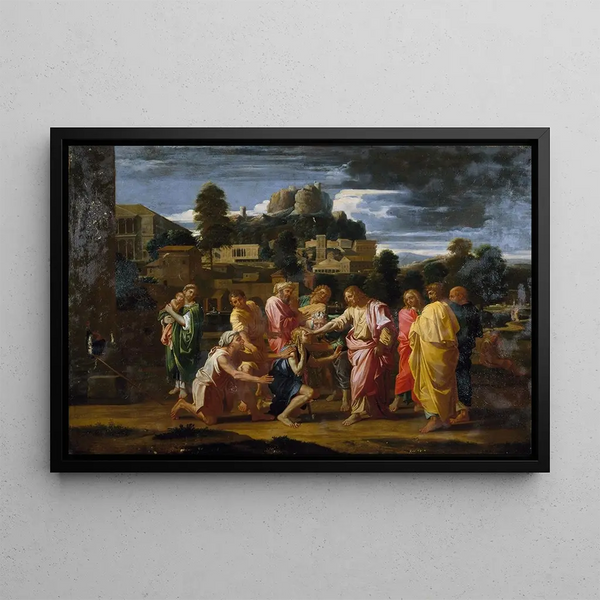 The Blind Men of Jericho - Nicolas Poussin — framed artwork on a wall
