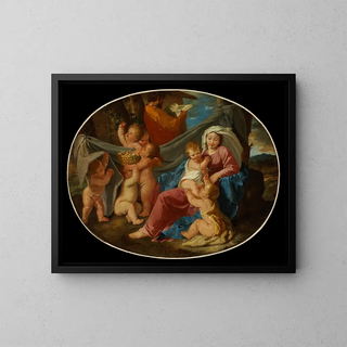 The Rest During the Flight into Egypt - Nicolas Poussin — framed artwork on a wall
