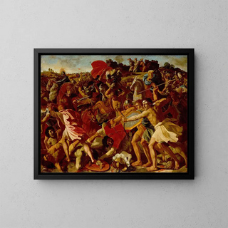 The victory of Joshua over the Amalekites - Nicolas Poussin — framed artwork on a wall