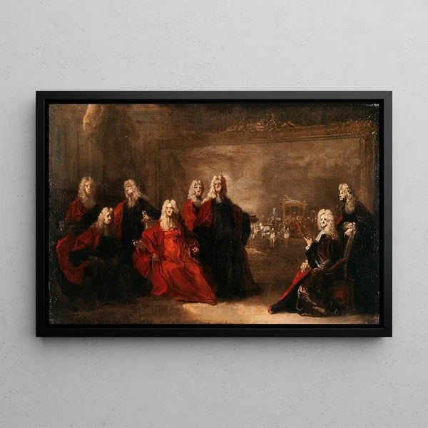 Allégorie des fiançailles de Louis XV avec l'infante Marie-Anne-Victoire d'Espagne - Nicolas de Largillière — framed artwork on a wall