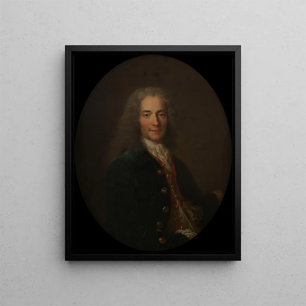 Portrait of Voltaire 1694-1778 in 1718 - Nicolas de Largillière — framed artwork on a wall