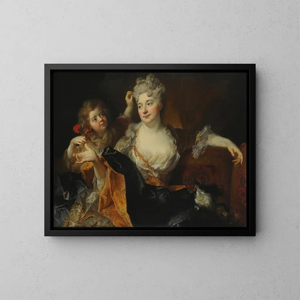 Portrait painting of Marguerite-Élisabeth Forest de Largillière and her son Nicolas - Nicolas de Largillière — framed artwork on a wall