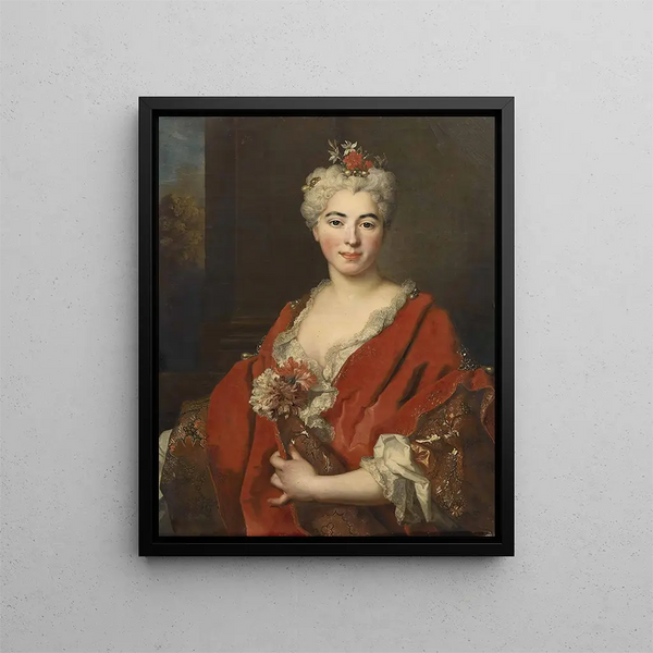 Portrait painting of Marguerite Élisabeth De Largillière 1701-1756 The artist's daughter - Nicolas de Largillière — framed artwork on a wall