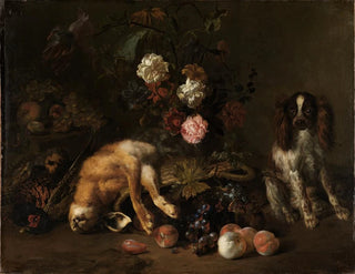 Still life with game, flowers, fruits, and a spaniel - Nicolas de Largillière — artwork view