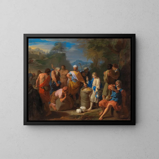 The discovery of Joseph's cup in Benjamin's sack - Nicolas de Poilly — framed artwork on a wall
