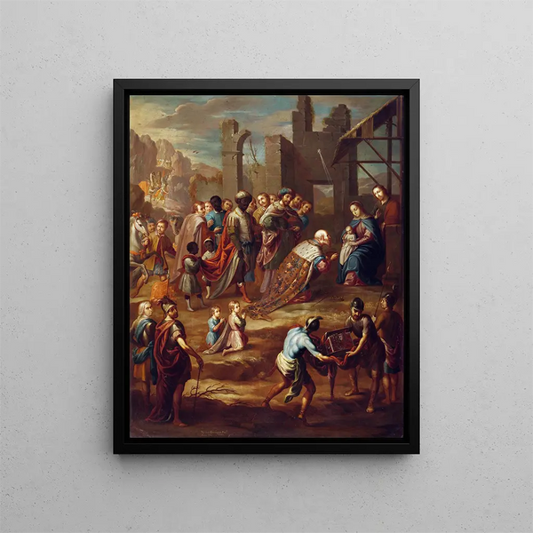 The Adoration of the Kings with the viceroy Pedro de Castro y Figueroa, Duke of Conquest - Nicolás Enríquez — framed artwork on a wall