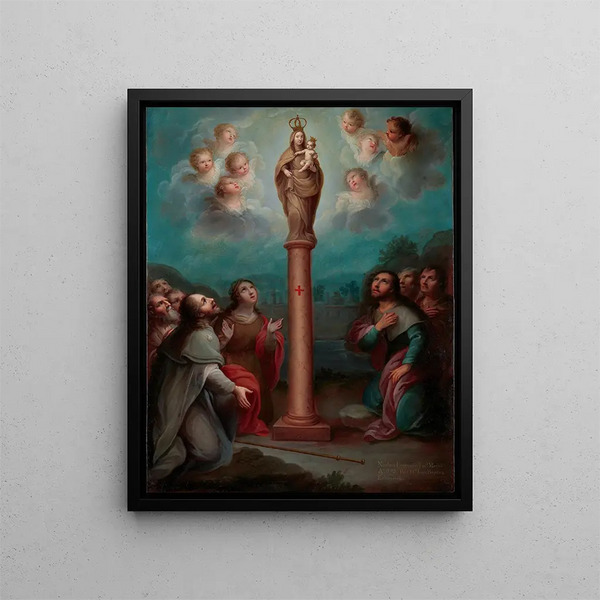 L'Apparition de la Vierge du Pilar à Saint Jacques - Nicolás Enríquez — framed artwork on a wall