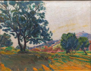 L'oliveraie with Cagnes in the background against the light - Niels Larsen Stevns — artwork view