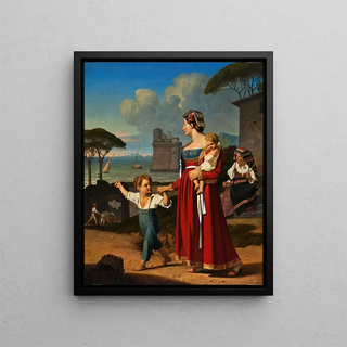 Niels Peter Holbech - A Young Italian Woman With Her Children And An Old Woman Spinning Nettuno.webp