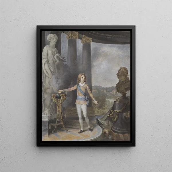 The King Gustave IV Adolf of Sweden sacrifices to Hygie for his father's health - Niklas Lafrensen — framed artwork on a wall