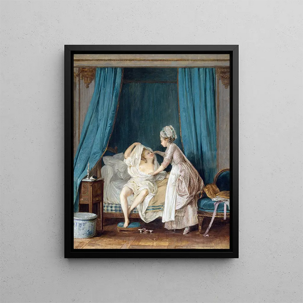 Dame sortant du lit - Niklas Lafrensen — framed artwork on a wall