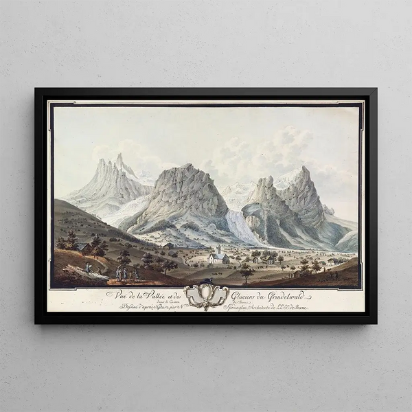 View of the valley and glaciers of Grindelwald in the canton of Bern - Niklaus Sprüngli — framed artwork on a wall