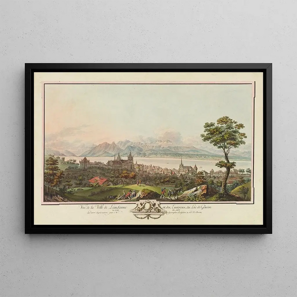 Vue de la ville de Lausanne et des environs du lac de Genève du côté nord - Niklaus Sprüngli — framed artwork on a wall