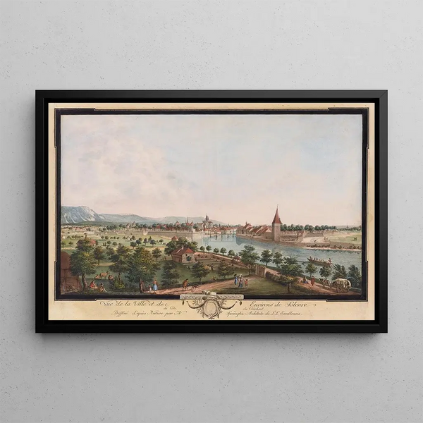 Vue de la ville et des environs de Soleure du côté du couchant - Niklaus Sprüngli — framed artwork on a wall