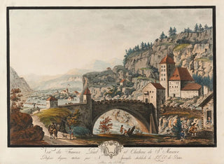 View of the famous bridge and castle of Saint-Maurice - Niklaus Sprüngli — artwork view