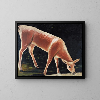 Deer drinking from a stream - Niko Pirosmani — framed artwork on a wall