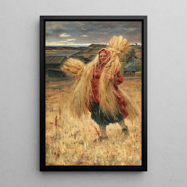 After the hay harvest - Nikolai Avenirovich Shabunin — framed artwork on a wall