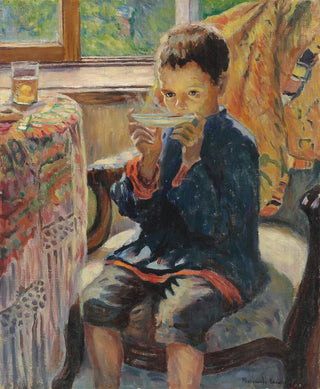 Nikolai BogdanovBelsky - A young boy drinking tea.webp