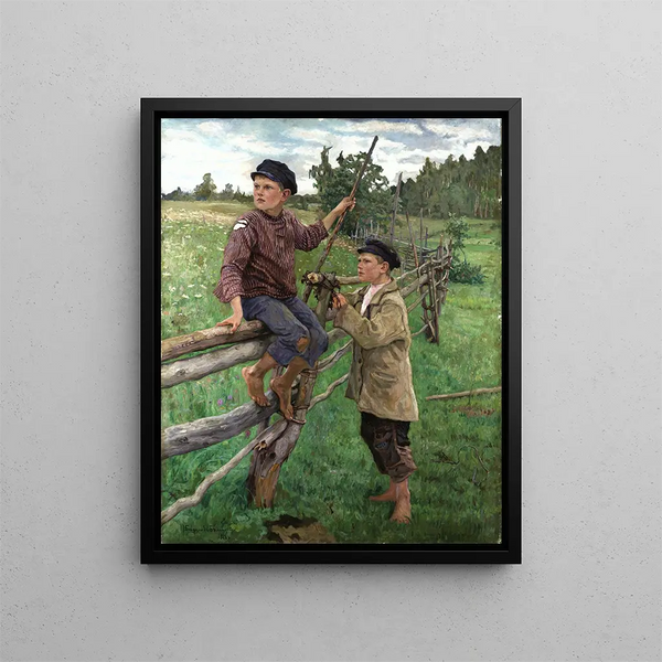Les Garçons de la campagne - Nikolai Bogdanov-Belsky — framed artwork on a wall