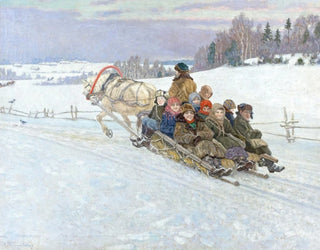 Snow Sledge Ride in Winter Russia - Nikolai Bogdanov-Belsky — artwork view